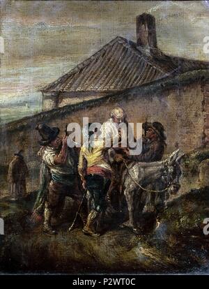 ESCENA DE BANDIDOS - SIGLO XIX - ROMANTICISMO ESPAÑOL. Autor: Leonardo Alenza y Nieto (1807-1845). Ort: MUSEUM DER BILDENDEN KÜNSTE, Bilbao, Vizcaya, Spanien. Stockfoto