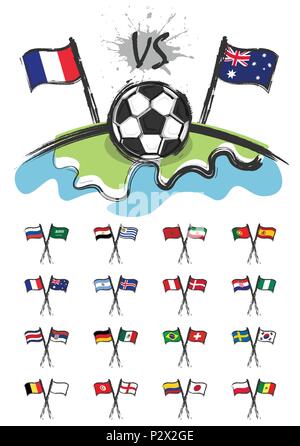 Fußball auf der ganzen Welt mit der Nationalmannschaft Flags zum Bearbeiten dieses Bild. Sport match Konzept. Aquarell Malerei Kunst Kind flache Bauform. V Stock Vektor