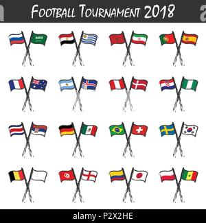 Der fussballnationalmannschaft Fahnen. Sport match Konzept. Aquarell Malerei Kunst Kind flache Bauform. Vektor für Internationales Fußballturnier cup Stock Vektor