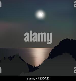 Blick auf den Mond Pfad auf dem Meer bei Nacht Stock Vektor