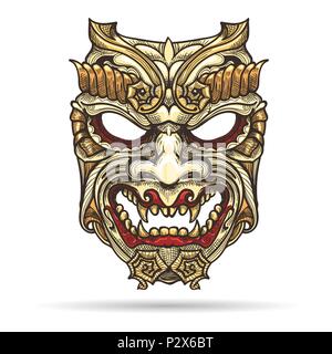 Hand japanische Samurai Dämon Maske gezeichnet. Vector Illustration. Stock Vektor