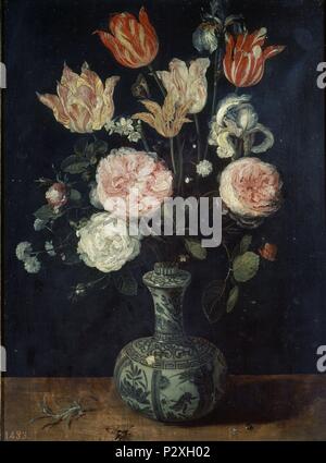 'Vase mit Blumen', 1609-1615, flämischen Schule, Öl auf Leinwand, 47 cm x 35 cm, P 01424. Autor: Jan Brueghel dem Älteren (1568-1625). Lage: Museo del Prado - PINTURA, MADRID, SPANIEN. Stockfoto