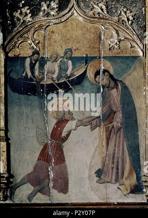 S PEDRO LLEGA A JESUS SOBRE LAS AGUAS - RETABLO DE PUBOL-S XV. Autor: Bernat Martorell (d. 1452). Lage: CATEDRAL - Museo Diocesano, Alicante, Spanien. Stockfoto