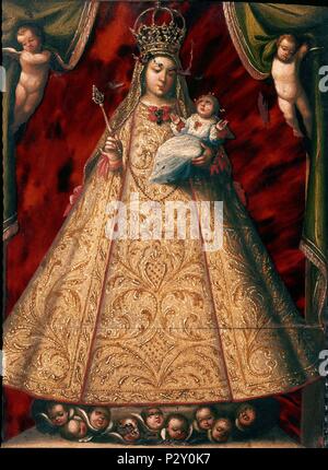 VIRGEN CON NIÑO - PINTURA KOLONIALEN SIGLO XVII. Autor: Gregorio Vásquez de Arce y Fernandez (1638-1711). Lage: IGLESIA MUSEO SANTA CLARA, BOGOTA, KOLUMBIEN. Stockfoto