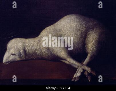 AGNUS DEI - 1636/1640-O/L 35x52 - BARROCO ESPAÑOL. Autor: Francisco de Zurbaran (C. 1598-1664). Lage: FINE ART GALLERY, SAN DIEGO - Kalifornien. Stockfoto