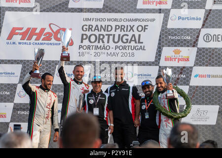 PORTIMAO, PORTUGAL: 20. Mai, 2018 - Pole Position, Sieger des portugiesischen Grand Prix - F1 Motorbootrennen Ereignis der Edition 2018 am Porti Stockfoto