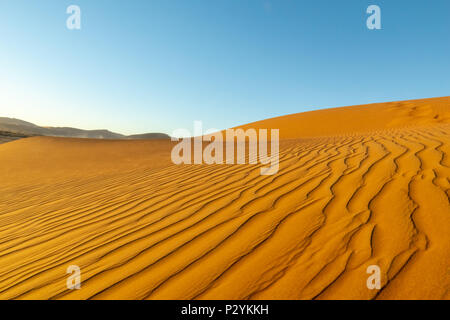 Lange Wind geformte Wellen mit Schatten definierte Kanten in den Dünen von Hidden Vlei, Sossusvlie Namibia Stockfoto