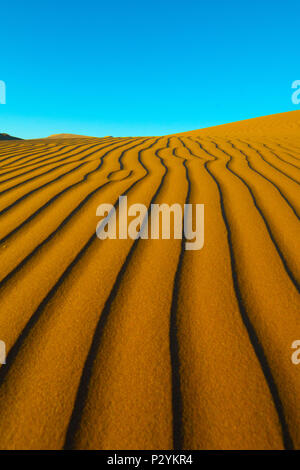 Lange Wind geformte Wellen mit Schatten definierte Kanten in den Dünen von Hidden Vlei, Sossusvlie Namibia Stockfoto