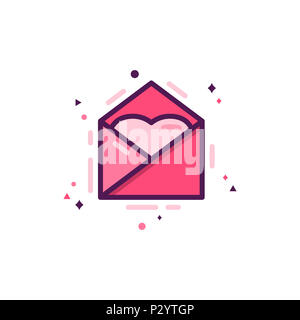 Liebe Symbol Nachricht mit Herz, happy valentines Tag Flachbild-Konzept. Urlaub Piktogramm für Broschüren, Flyer, socials Overlays. Lieferbar Design auf weißem Hintergrund Stockfoto