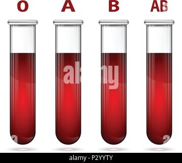 Unterschiedliche Blutgruppen in Reagenzglas Abbildung Stock Vektor