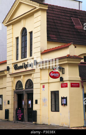 Tschechische Republik, Ceske Budejovice, Metzger, Markt, Restaurant, Stockfoto