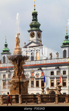 Tschechische Republik, Ceske Budejovice, Rathaus, Samson-brunnen, Stockfoto