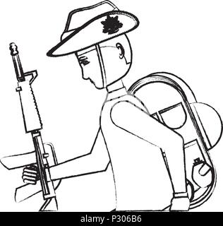 Anzac Soldaten mit der Ausrüstung und Waffe auf weißem Hintergrund, Vector Illustration Stock Vektor