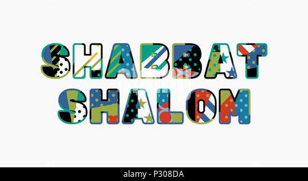 Die Worte SHABBAT SHALOM Konzept in farbenfrohe abstrakte Typografie geschrieben. Vector EPS 10 zur Verfügung. Stock Vektor