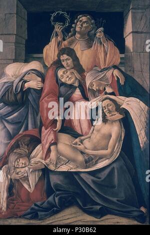 Wehklage über den Toten Christus - 1490/1500 - 107 x 71 cm - Öl auf Leinwand. Autor: Sandro Botticelli (1445-1510). Lage: MUSEO Poldi Pezzoli, MAILAND, ITALIEN. Auch als: LA PIEDAD bekannt. Stockfoto