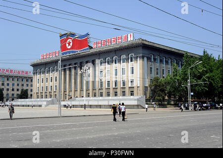 Pyongyang, Nordkorea, Sitz der Partei der Arbeit Koreas auf dem Kim Il Sung Platz Stockfoto