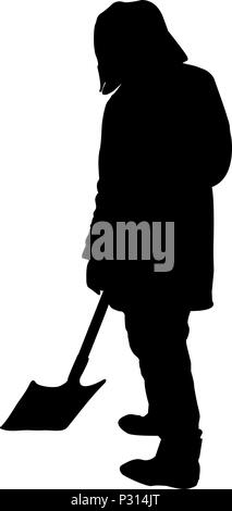Der Mann mit der Schaufel Silhouette auf weißem Hintergrund Vektor-illustration isoliert Stock Vektor