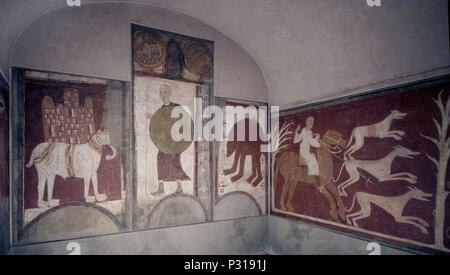 PINTURAS MURALES DE SAN BAUDELIO DE CASILLAS DE BERLANGA - SIGLO XII-ROMANICO ESPAÑOL. Autor: ANONIMO ESPAÑOL. Lage: Museo del Prado - PINTURA, MADRID, SPANIEN. Stockfoto