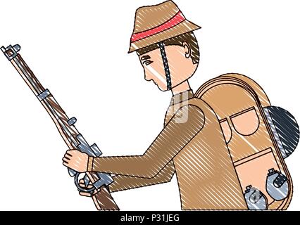 Anzac Soldaten mit der Ausrüstung und Waffe auf weißem Hintergrund, Vector Illustration Stock Vektor