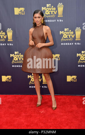 Santa Monica, Californa, USA,. Juni 16, 2018: zendaya an der 2018 MTV Movie & TV Auszeichnungen bei den Barker Hangar, Santa Monica Airport. Bild: Sarah Stewart Credit: Sarah Stewart/Alamy leben Nachrichten Stockfoto