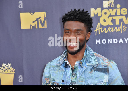 Santa Monica, Californa, USA,. Juni 16, 2018: Chadwick boseman an der 2018 MTV Movie & TV Auszeichnungen bei den Barker Hangar, Santa Monica Airport. Bild: Sarah Stewart Credit: Sarah Stewart/Alamy leben Nachrichten Stockfoto