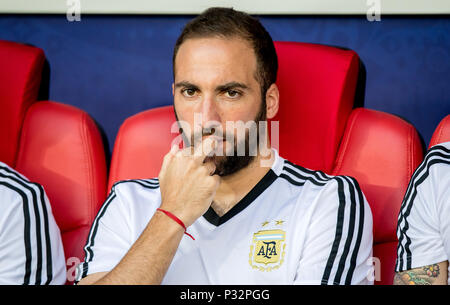 Moskau, Russland. 16 Juni, 2018. Gonzalo Higuain (Argentinien) GES/fussball/Wm 2018 Russland: Argentinien - Island, 16.06.2018 GES/fussball/fussball/WM 2018 Russland: Argentinien gegen Island, Stadt, Juni 16, 2018 | Verwendung der weltweiten Kredit: dpa/Alamy leben Nachrichten Stockfoto