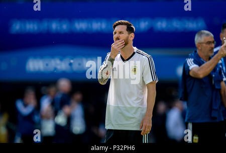 Moskau, Russland. 16 Juni, 2018. Lionel Messi (Argentinien) GES/fussball/Wm 2018 Russland: Argentinien - Island, 16.06.2018 GES/fussball/fussball/Wm 2018 Russland: Argentinien gegen Island, Stadt, Juni 16, 2018 | Verwendung der weltweiten Kredit: dpa/Alamy leben Nachrichten Stockfoto
