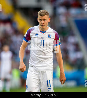 Moskau, Russland. 16 Juni, 2018. Alfred Finnbogason (Island) GES/fussball/Wm 2018 Russland: Argentinien - Island, 16.06.2018 GES/fussball/fussball/Wm 2018 Russland: Argentinien gegen Island, Stadt, Juni 16, 2018 | Verwendung der weltweiten Kredit: dpa/Alamy leben Nachrichten Stockfoto