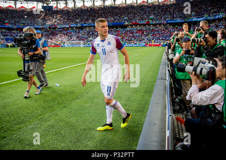 Moskau, Russland. 16 Juni, 2018. Alfred Finnbogason (Island) GES/fussball/Wm 2018 Russland: Argentinien - Island, 16.06.2018 GES/fussball/fussball/Wm 2018 Russland: Argentinien gegen Island, Stadt, Juni 16, 2018 | Verwendung der weltweiten Kredit: dpa/Alamy leben Nachrichten Stockfoto