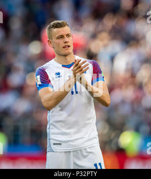 Moskau, Russland. 16 Juni, 2018. Alfred Finnbogason (Island) GES/fussball/Wm 2018 Russland: Argentinien - Island, 16.06.2018 GES/fussball/fussball/Wm 2018 Russland: Argentinien gegen Island, Stadt, Juni 16, 2018 | Verwendung der weltweiten Kredit: dpa/Alamy leben Nachrichten Stockfoto