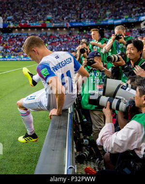 Moskau, Russland. 16 Juni, 2018. Alfred Finnbogason (Island) GES/fussball/Wm 2018 Russland: Argentinien - Island, 16.06.2018 GES/fussball/fussball/Wm 2018 Russland: Argentinien gegen Island, Stadt, Juni 16, 2018 | Verwendung der weltweiten Kredit: dpa/Alamy leben Nachrichten Stockfoto