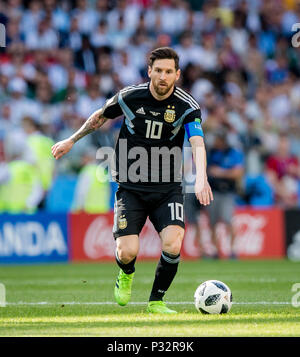 Lionel Messi (Argentinien) GES/fussball/Wm 2018 Russland: Argentinien - Island, 16.06.2018 GES/fussball/fussball/Wm 2018 Russland: Argentinien gegen Island, Stadt, Juni 16, 2018 | Verwendung weltweit Stockfoto