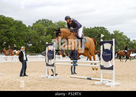 Cheshire. 17. Juni 2018. Der schildknappe Bolesworth International Horse Show findet im wunderschönen Schloss Bolesworth in Cheshire. Die fantastischen Vier - Sterne Springreiten und drei-Sterne Dressur spektakuläre erfolgt in dem herrlichen Gelände des Bolesworth Castle in der Nähe von Tarporley, Cheshire vom 13. Juni bis 17. Juni 2018. Credit: cernan Elias/Alamy leben Nachrichten Stockfoto