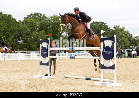 Cheshire. 17. Juni 2018. Der schildknappe Bolesworth International Horse Show findet im wunderschönen Schloss Bolesworth in Cheshire. Die fantastischen Vier - Sterne Springreiten und drei-Sterne Dressur spektakuläre erfolgt in dem herrlichen Gelände des Bolesworth Castle in der Nähe von Tarporley, Cheshire vom 13. Juni bis 17. Juni 2018. Credit: cernan Elias/Alamy leben Nachrichten Stockfoto