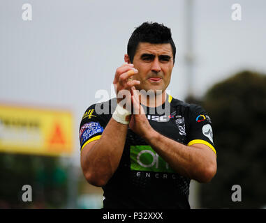 Wakefield, Großbritannien, Sonntag, 17 Juni 2018, Mobile Rakete Stadion, Wakefield, England; Betfred Super League, Wakefield Trinity v Warrington Wölfe; Bryson Goodwin von Warrington Wolves feiert die 32-30 über Wakefield Trinity bei voller Zeit gewinnen. Quelle: News Images/Alamy leben Nachrichten Stockfoto