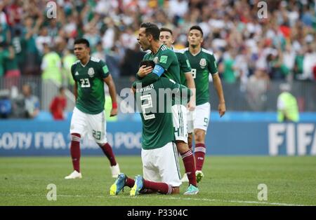 Moskau, Russland. 17. Juni 2018. firo: 17.06.2018, Moskau, Fußball, Fußball, Deutschland - Mexiko, Mexiko 0:1 Jubel, Jubel Mexiko | Verwendung der weltweiten Kredit: dpa/Alamy leben Nachrichten Stockfoto