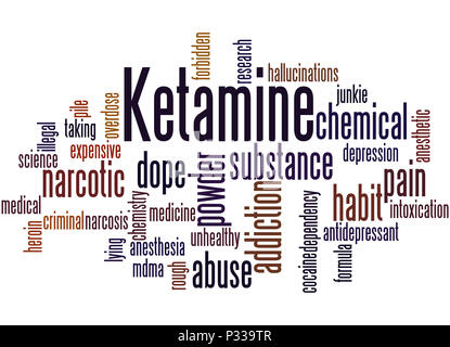 Ketamin, Word cloud Konzept auf weißem Hintergrund. Stockfoto