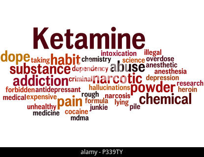 Ketamin, Word cloud Konzept auf weißem Hintergrund. Stockfoto