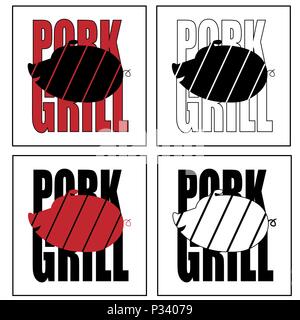 Silhouette des Schweins auf dem Hintergrund der Inschrift Schweinefleisch Grill minimalistisches Restaurant Logo Stock Vektor