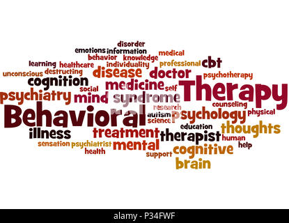 Verhaltenstherapie, Word cloud Konzept auf weißem Hintergrund. Stockfoto