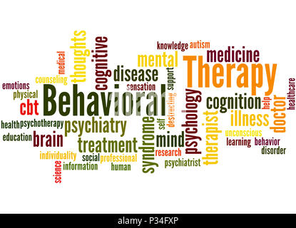 Verhaltenstherapie, Word cloud Konzept auf weißem Hintergrund. Stockfoto