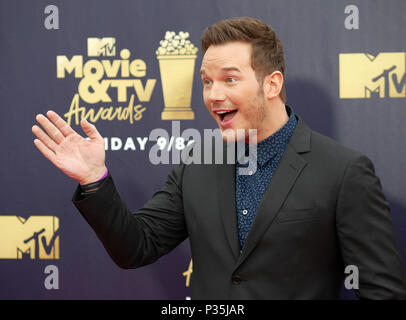 Chris Pratt an die 2018 MTV Movie und TV Auszeichnungen bei den Barker Hangar in Los Angeles, USA statt. Stockfoto