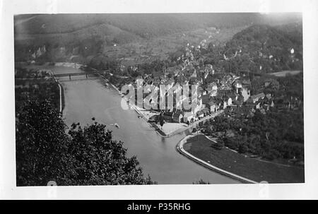 Historisches Foto, Neckar und Heidelberg Deutschland Stockfoto