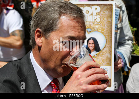 Nigel Farage erfüllt Royal Fans aus Großbritannien und der ganzen Welt in Windsor vor der Hochzeit von Prinz Harry und Meghan Markle am Samstag, den 19. Mai 2018. Mit: Nigel Farage, Wo: Windsor, Großbritannien Wann: 17. Mai 2018 Credit: Dinendra Haria/WANN Stockfoto