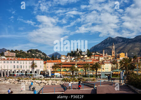 Menton Stadt an der Französischen Riviera - Cote d'Azur, Alpes Maritimes, Frankreich Stockfoto