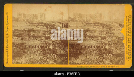 . Court House von Cor. Clark & Monroe Straßen. Alternative Titel: Chicago in Trümmern nach der großen Feuersbrunst von Oktober 9th, 1871. Abdeckung: 1871. Quelle Impressum: 1871.. Digitale Element veröffentlicht. 6-16 2005; 2-12-2009 aktualisiert. 77 Court House von Cor. Clark & Amp; Monroe Straßen, durch L. Dowe Stockfoto
