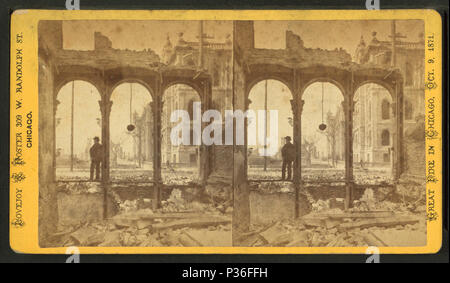 . Court House, durch Ruinen der Ostseite der Clark Street gesehen. Alternative Titel: Großes Feuer in Chicago, Okt. 9, 1871; unter den Ruinen in Chicago. 11. Abdeckung: 1871. Quelle Impressum: Chicago, Illinois: Lovejoy & Foster, 1871.. Digitale Element veröffentlicht 6-15 2005; 2-12-2009 aktualisiert. 78 Court House, durch Ruinen der Ostseite der Clark Street gesehen, die von Lovejoy &Amp; Fördern Stockfoto