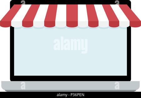 Bildschirm des Laptop mit Markise. Laptop speichern, kopieren Platz für Shopping Storefront, Vector Illustration Stock Vektor