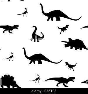 Nahtlose Muster der Silhouetten der Dinosaurier. Vector Illustration. Auf einem weißen Hintergrund. Stock Vektor