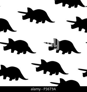 Nahtlose Muster der Silhouetten von triceratops. Vector Illustration. Auf einem weißen Hintergrund. Stock Vektor
